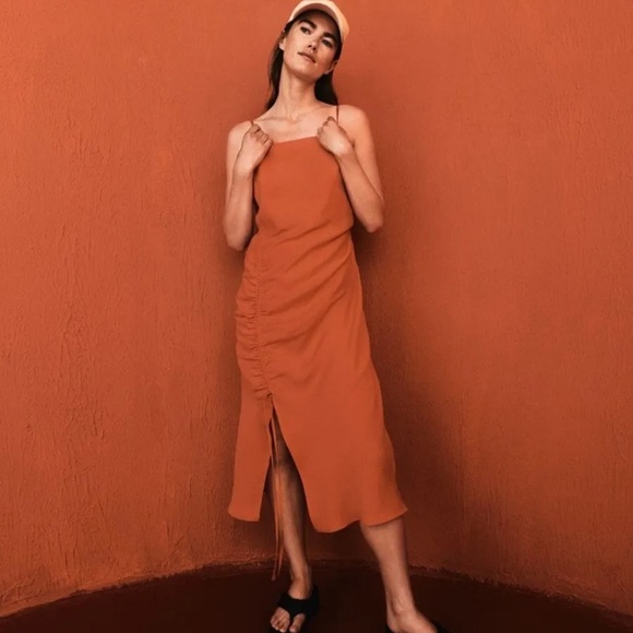 NEW RESERVED Ruched Midi Dress in Orange Size EU36 - Picture 5 of 10